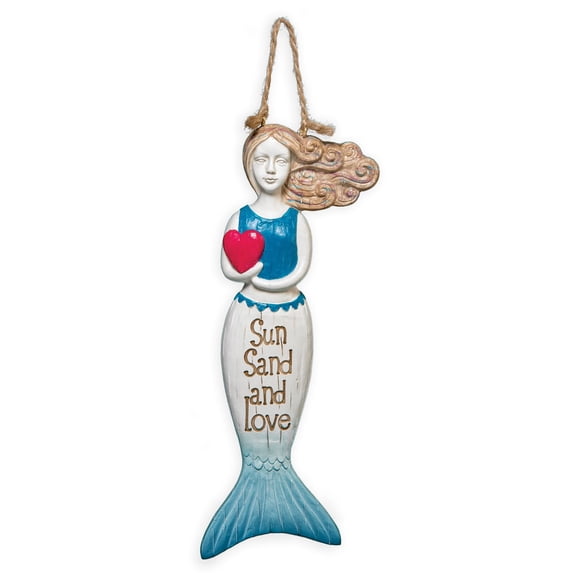 Ocean Blue Mermaid With Heart Sun Sand and Love Wall Plaque