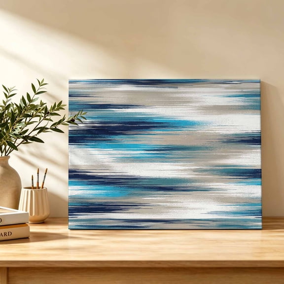 Ocean Blue Mist Canvas Wall Art, Country Abstract Pastoral Navy Blue Waves Wall Art Prints Artwork Framed Canvas Ready to Hang Art Pictures for Bathroom, Dressing Table, Entryway 12" x 8"