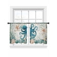 thumbnail image 1 of Ocean Blue Octopus Sheer Curtains 54 Inch Long 2 Panels, Retro Background Coral Shell Nautical Light Filtering Rod Pocket Curtains, Sheer Voile Drapes for Living Room Bedroom, 52"x54", 1 of 8