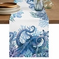 thumbnail image 1 of Ocean Blue Octopus Table Runner 72 Inches, Coastal Coral Beach Nautical Starfish Bed Runner Dresser Scarves Tabletop for Indoor Outdoor Parties/Ceremony/Banquet, 18" x 72", 1 of 9