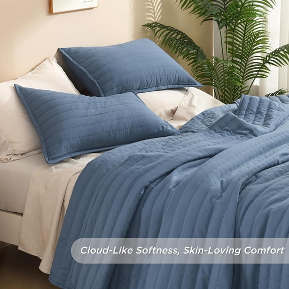 Ocean Blue Quilts Oversized King Size, 3 Pieces Super King Quilt Bedding Set Bedspread