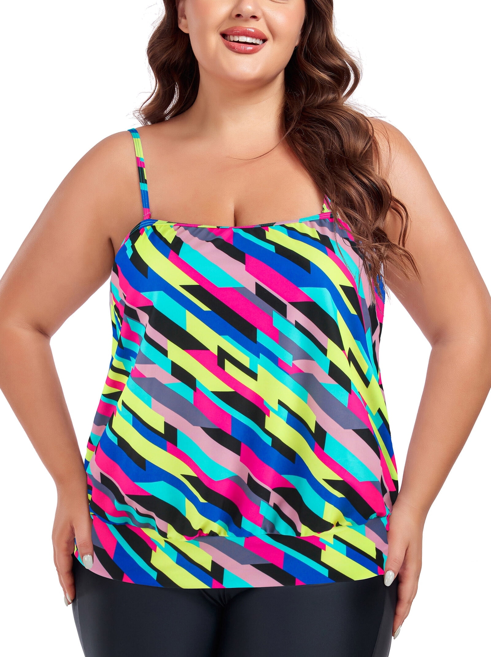 Ocean Blue Removable Straps Women's Plus Size Loose Fit Blouson