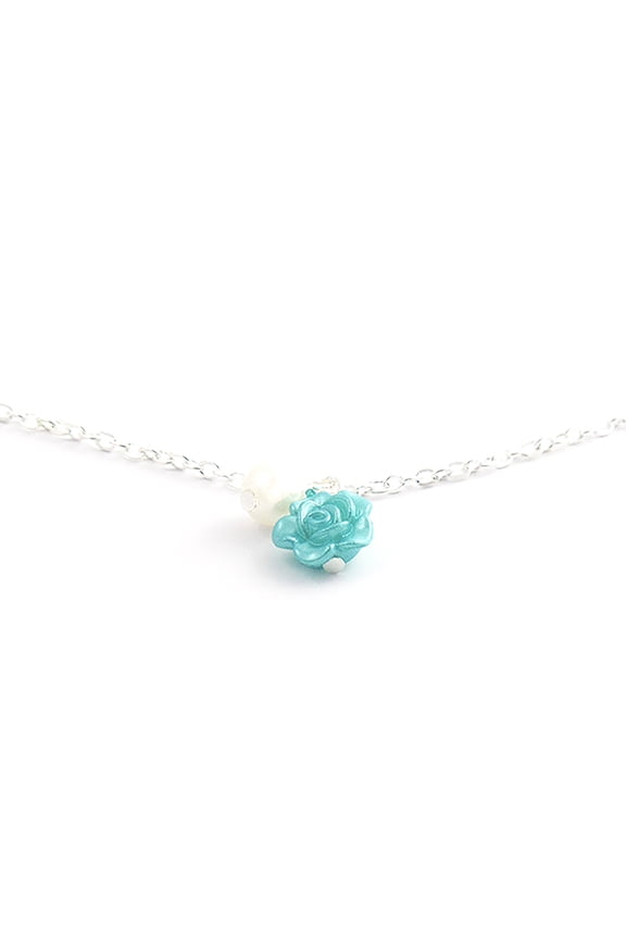 Ocean Blue Rose Anklet Jewelry with Pearl Drop
