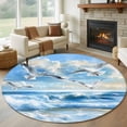 thumbnail image 1 of Ocean Blue Round Living Room Rugs 7 ft, Sky Bird Seagull Sea Wave Nature Scenery Washable Area Rug with Non-Slip Sturdy Edge Binding Round Carpet for Kitchen Office Bedroom, 1 of 9