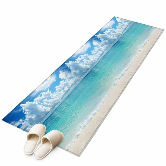 Ocean Blue Runner Rug 2x6 FT, Non Slip Hallway Carpet, Beach Nature Coast Sea Shore Sky Seawater Washable Soft Floor Carpet Throw Runner Carpet Long Rug for Entryway Kitchen Bedside Sliding Door