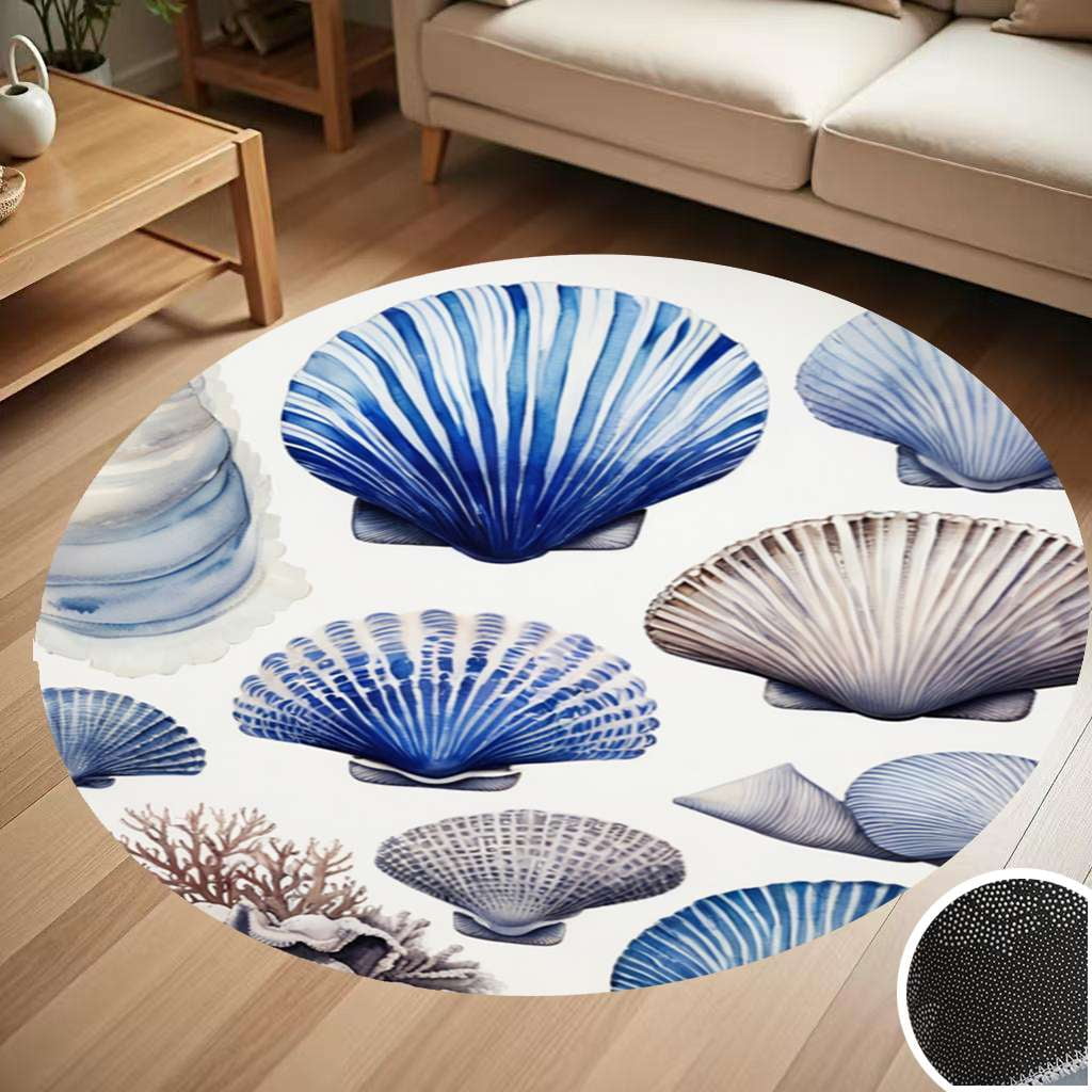 Ocean Blue Seashell Coral Round Carpet Living Room Bedroom Home ...