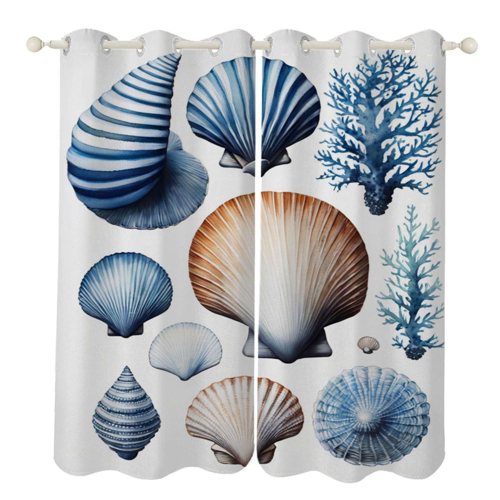 Ocean Blue Seashell Coral Sunshade Curtains Home Bedroom Living Room ...