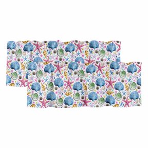 Ocean Blue Shell Curtain Valances for Windows, Kitchen Valance Window Treatments Panel 2 Pack, Multi Coastal Starfish Sea Conch Rod Pocket Short Curtains for Bathroom Bedroom 42 x 12 Inch