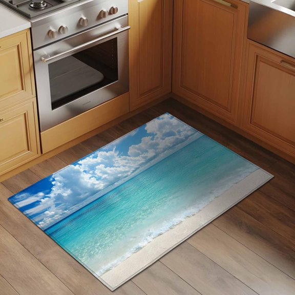 Ocean Blue Small Area Rug 2x3 Ft, Bathroom Rugs Washable Kitchen Rug Runner, Beach Nature Coast Sea Shore Sky Seawater Non Slip Indoor Outdoor Rugs Welcome Front Door Mat Carpet for Entryway Sink