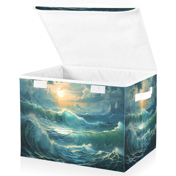 Ocean Blue Storage Basket for Shelves Foldable Container Organizer for Organizing Toys Clothes Books with Handles