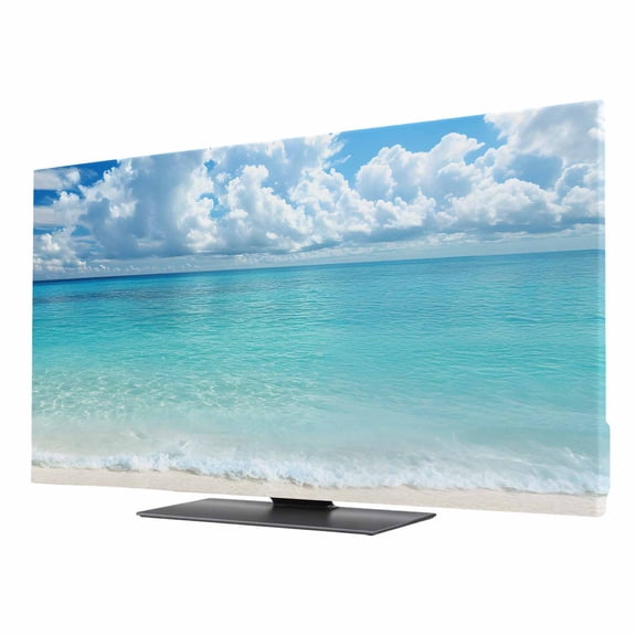 Ocean Blue TV Cover for 24 Inch Screen,Stretch Fabric Dustproof TV Display Protector,Beach Nature Coast Sea Shore Sky Seawater Elastic Slipcover Monitor Cover for Indoor Desktop Computer 20.9"x11.8"