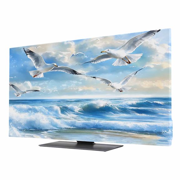 Ocean Blue TV Dust Cover 24 Inch, Sky Bird Seagull Sea Wave Nature Scenery Computer Monitor Cover Dustproof Stretchable Indoor TV Screen Protector for LED LCD Universal Monitors