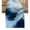 thumbnail image 1 of Ocean Blue Table Runner-Cotton Linen- 108 Inch Holiday Dresser Scarves, Abstract Seawave Modern Golden Painting Art Tablerunner for Kitchen Coffee/Dining Bedroom Living Room Dinner Scarf Décor 13x108, 1 of 9