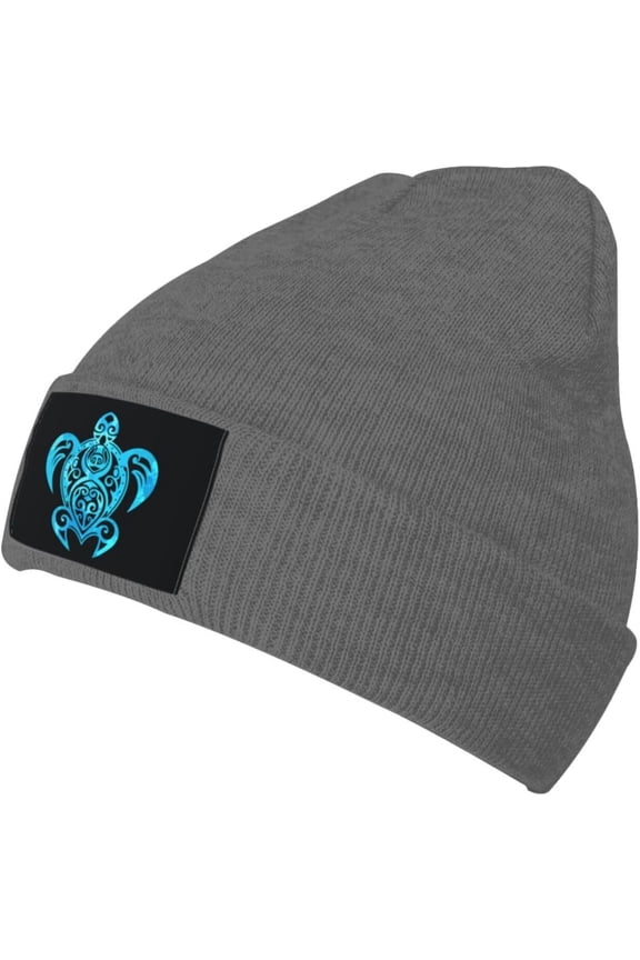 Ocean Blue Tribal Hawaiian Sea Turtle Beanie Hat Men Winter Hat Women Knit Slouchy Skull Cap Hedging Hat Black