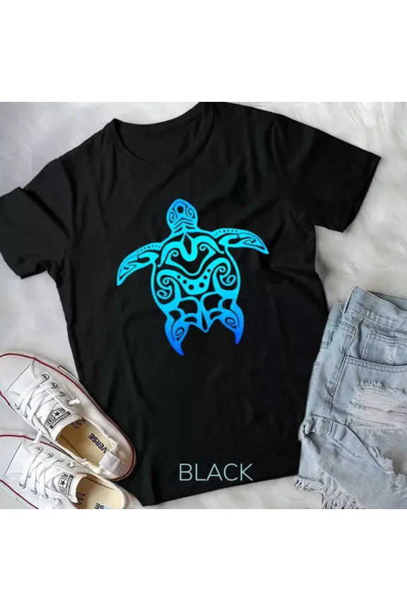 Ocean Blue Tribal Hawaiian Sea Turtle Unisex T-Shirt Unisex S-5XL Hot Trending Shirt, Vintage Birthday Gift