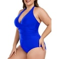 thumbnail image 1 of Ocean Blue Tummy Control Women's Swimwear Halter One Piece Swimsuit For Women Deep Plunge Sexy V neck Ruched One Piece Bathing Suit, 1 of 8