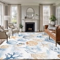thumbnail image 1 of Ocean Blue Washable Living Room Rugs 5'x7', Yellow Coral Shell Starfish Marine Life Coastal Low Pile Throw Large Area Rugs Non-Slip Sturdy Edge Binding Carpet for Dining Room Bedside Kitchen, 1 of 9