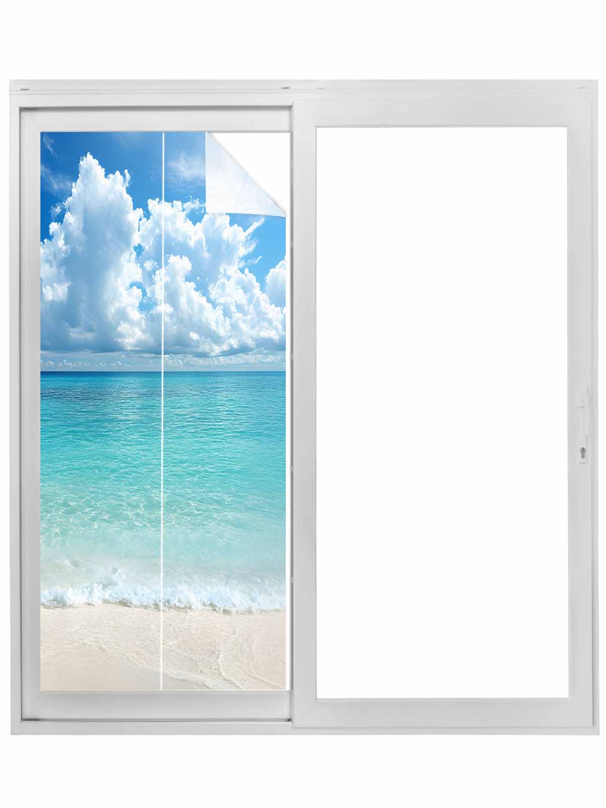 Shore Windows Ocean Blue Window Privacy Film, Beach Nature Coast Sea Shore Sky ...
