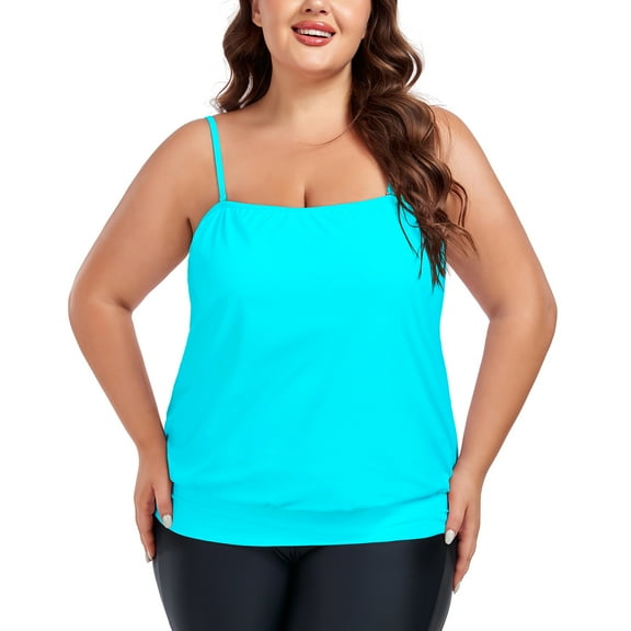 Ocean Blue Women's Plus Size Blouson Bandeau Tankini Top Bathing Suit Strapless Tankinis Swimsuits