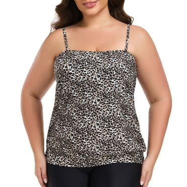 Ocean Blue Women's Plus Size Blouson Bandeau Tankini Top Bathing Suit Strapless Tankinis Swimsuits