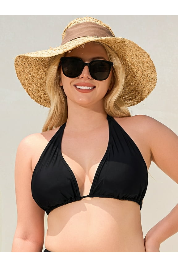 Ocean Blue Women's Plus Size Push Up Triangle Bikini Top Cheeky Halter bikini Swimsuit Sexy Black Bathing Buit Top Size XL