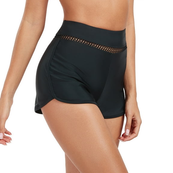 Ocean Blues Cutout Lace Women's Swim Board Shorts Boyshorts Waistband Swimsuit Bottom High-Waist Swimming Panty Tummy Control Bathing Suit