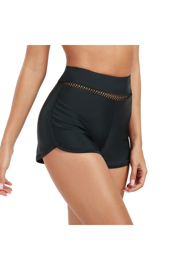 Cutout Lace Women's Swim Board Shorts Boyshorts Waistband Swimsuit Bottom High-Waist Swimming Panty Tummy Control Bathing Suit