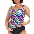 thumbnail image 1 of Ocean Blues Women’s And Women's Plus Tankini Top Only Bandeau Ruched Tankini Bathing Suit Top ,Size XXX-Large, Neon Striped, 1 of 8