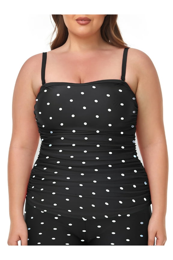 Women's Bandeau Tankini Top Only Strapless Ruched Swimsuits Top Molded Cups Tankini Bathing Suits for Women