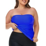Ocean Blues Women's Bandeau Tankini Top Only Strapless Ruched Swimsuits Top Molded Cups Tankini Bathing Suits for Women