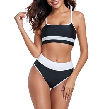 Ocean Blues Women's Bikini Set 2-Piece Swimsuit Set Criss Cross Back Scoop Neck Color Block Sport Bikinis Tummy Control High Waisted Two Piece Bathing Suits