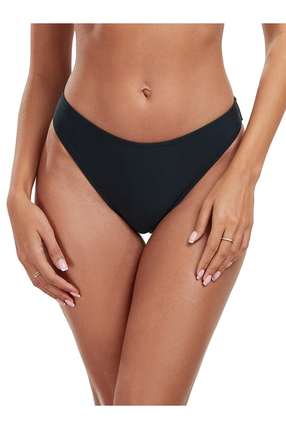 Women's Cheeky High Leg Bikini Bottom Mid Rise Bathing Suit Swim Bottom