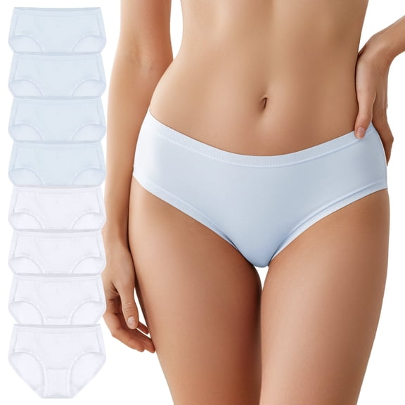 Ocean Blues Women's Cotton Underwear Mid Waisted Full Coverage 8-Pack Ladies Panties
