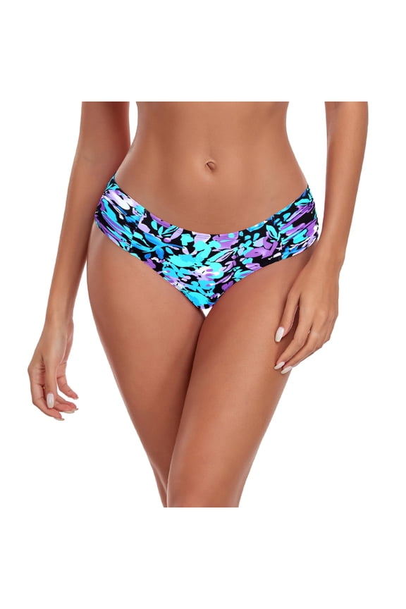 Women's Full Coverage Bikini Bottom Low Rise Ruched Sides Swim Bottoms Floral Bathing Suit Bottoms