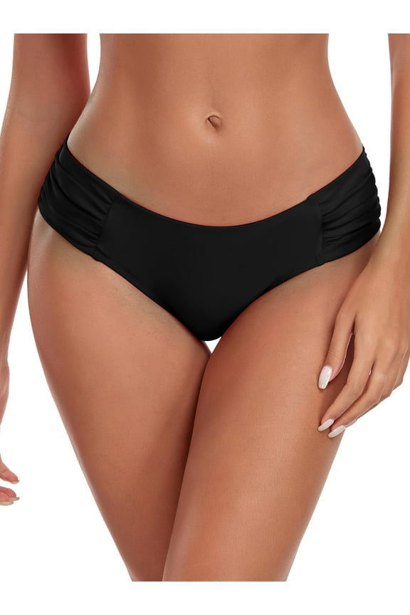 Women's Full Coverage Bikini Bottom Mid Rise Ruched Sides Swim Bottoms