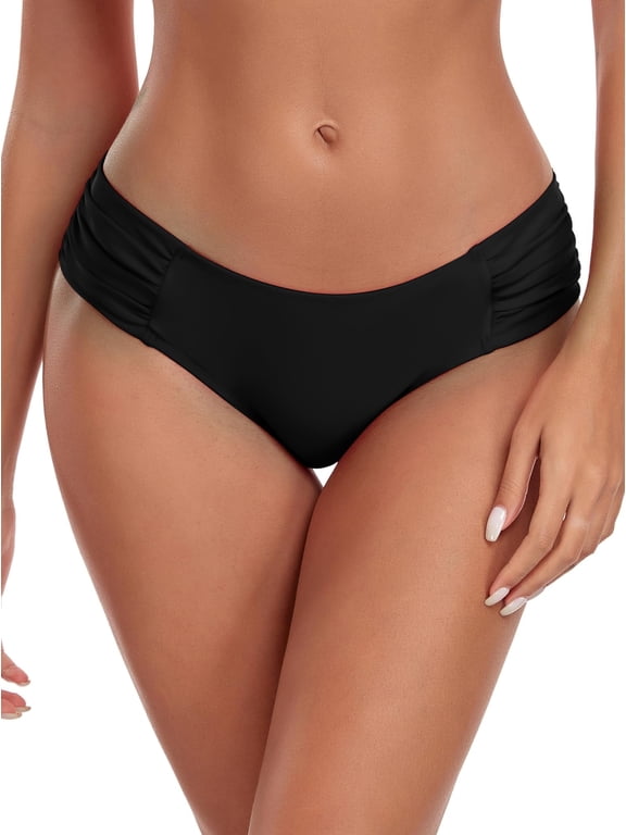 Women's Full Coverage Bikini Bottom Mid Rise Ruched Sides Swim Bottoms