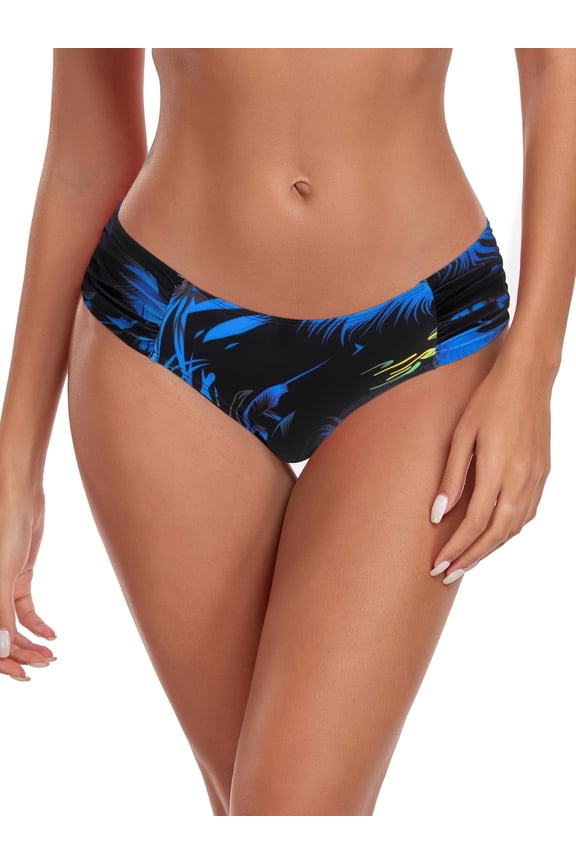 Women's Full Coverage Bikini Bottom Mid Rise Ruched Sides Swim Bottoms