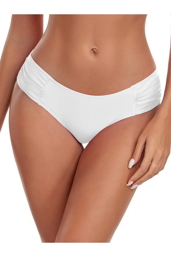 Women's Full Coverage Bikini Bottom Mid Rise Ruched Sides Swim Bottoms