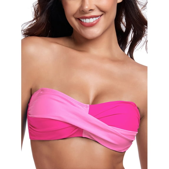 Ocean Blues Women's Halter Bikini Top with Removable Strap Color Block Print Twist Front Bandeau Swimsuit Top Bikinis Strapless Bathing Suits for Women