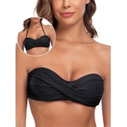 Ocean Blues Women's Halter Bikini Top Twist Bandeau Swimsuit Top Adjustable & Removable Straps Bikini Bathing Suits for Women