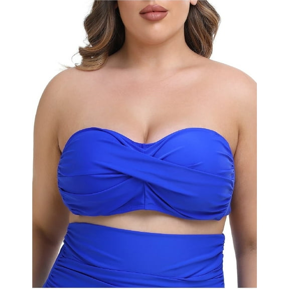 Ocean Blues Women's Halter Bikini Top Twist Bandeau Swimsuit Top Adjustable & Removable Straps Bikini Bathing Suits for Women