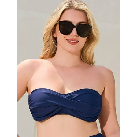 Ocean Blues Women's Halter Bikini Top Twist Bandeau Swimsuit Top Adjustable & Removable Straps Bikini Bathing Suits for Women