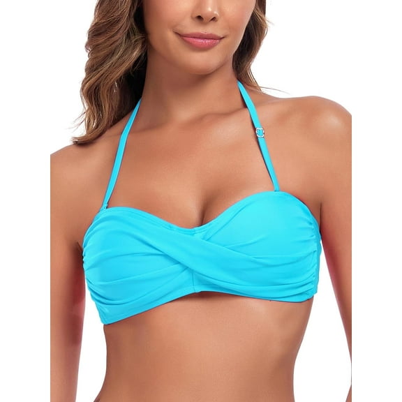 Ocean Blues Women's Halter Bikini Top Twist Bandeau Swimsuit Top Adjustable & Removable Straps Bikini Bathing Suits for Women