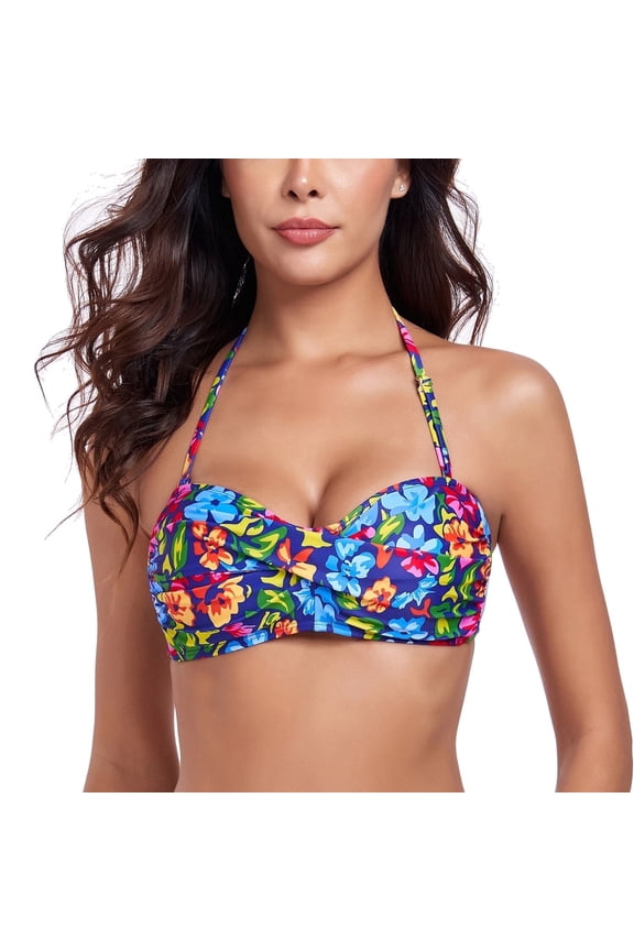 Women's Halter Bikini Top Twist Bandeau Swimsuit Top Bikini Bathing Suits for Women