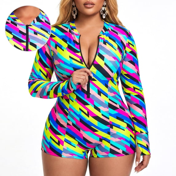 Ocean Blues Women's Long Sleeve One Piece Bathing Suit Athletic Boyleg One Piece Swimsuit UPF 50+ Sun Protection Rash Guard