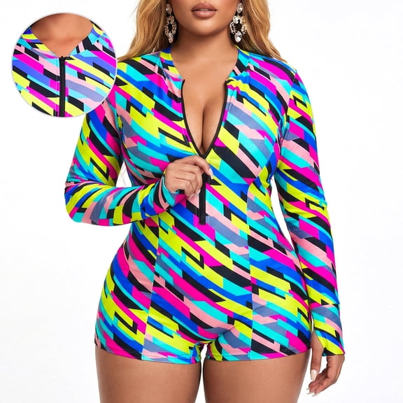 Ocean Blues Women's Long Sleeve One Piece Bathing Suit Athletic Boyleg One Piece Swimsuit UPF 50+ Sun Protection Rash Guard