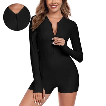 Ocean Blues Women's Long Sleeve One Piece Bathing Suit Athletic Boyleg One Piece Swimsuit UPF 50+ Sun Protection Rash Guard