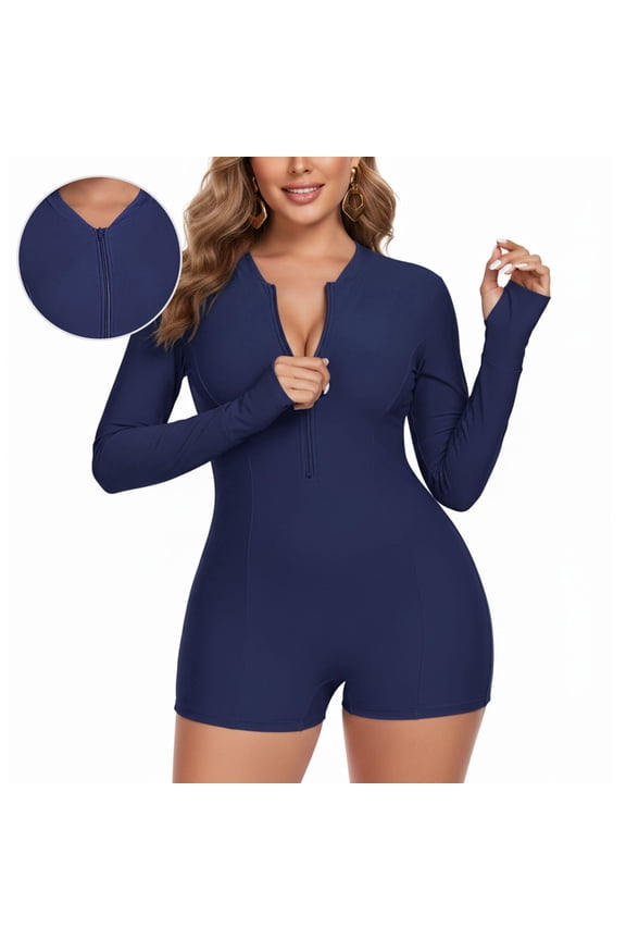 Women's Long Sleeve One Piece Bathing Suit Athletic Boyleg One Piece Swimsuit UPF 50+ Sun Protection Rash Guard