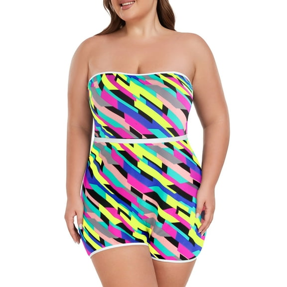 Ocean Blues Women's and Women's Plus Size Swimwear Bandeau One Piece Boyleg Jumpsuit Bathing Suits , Size Medium