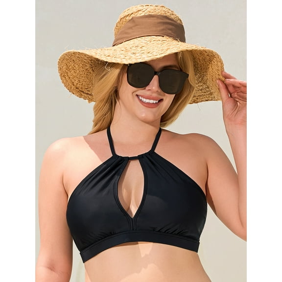 Ocean Blues Women's Plus Size Cutout V Neck Strings Halter Bikini Top Size L